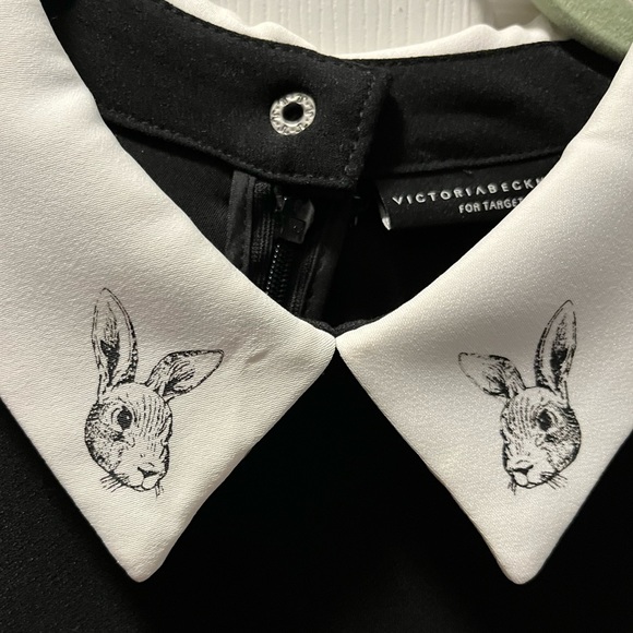 VICTORIA BECKHAM FOR TARGET Black White Collared Long Sleeve Dress w/ Rabbits - Picture 2 of 4